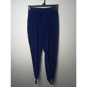 Vintage Liz Sport 80s Blue Velour Women Pants Pull on Straps Size Large